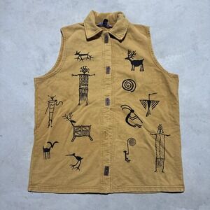 Vintage 90s Bfofo Shacket Vest SZ L Tribal Aztec Shirt Buttons Native American